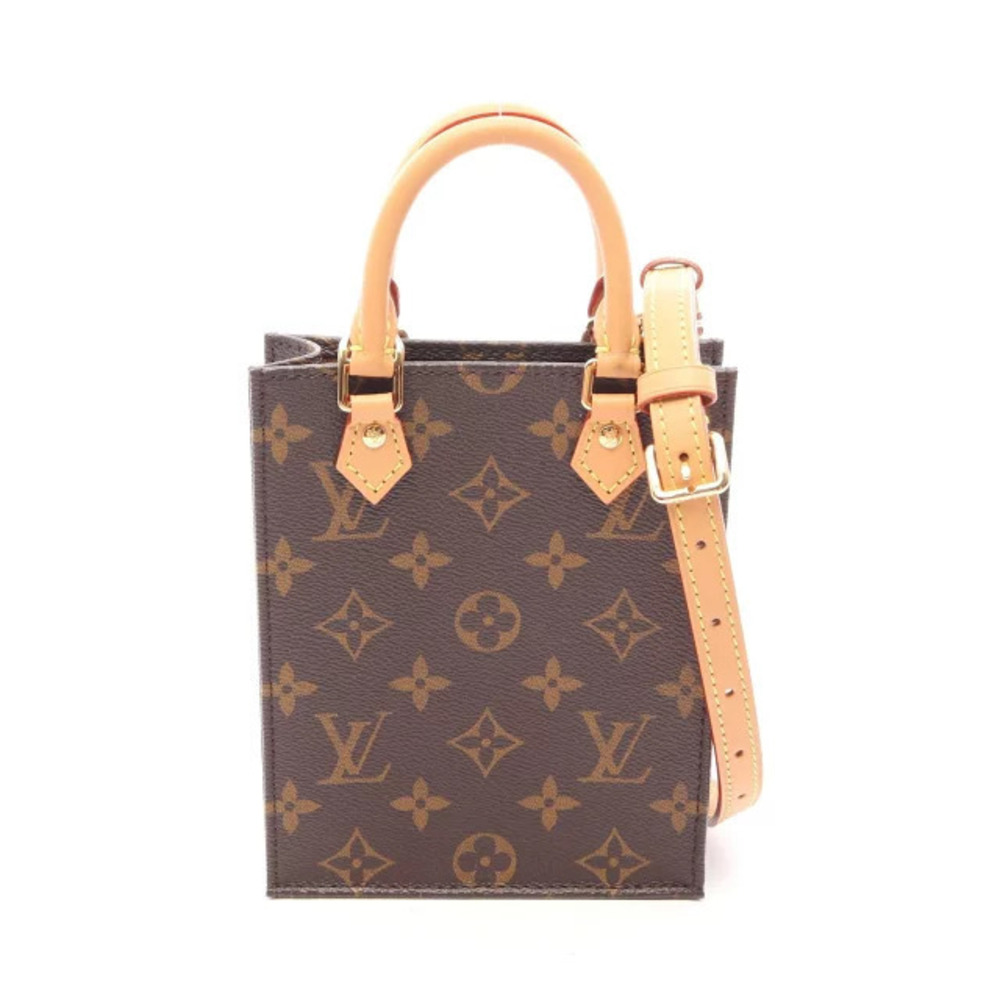 Louis Vuitton Sac Plat Monogram Handbag Canvas Leather Brown